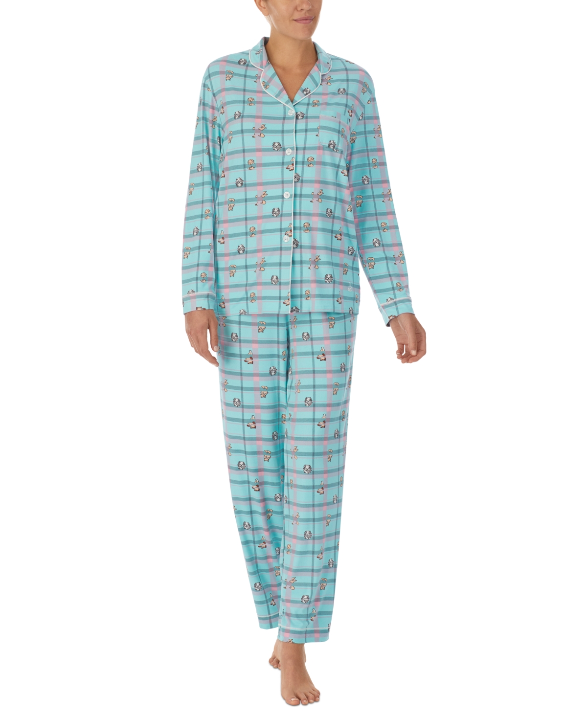 Cuddl Duds Women's Printed Notched-collar Pajamas Set In Blue Plaid