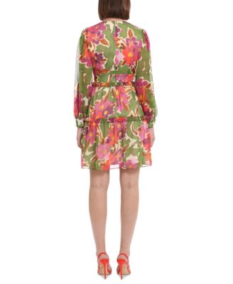 chinese dress ladies Morgan Floral Tiered Mini Dress in Pink