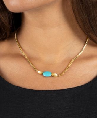 Gold-Tone Turquoise Box Chain Collar Necklace, 16" + 2" extender 