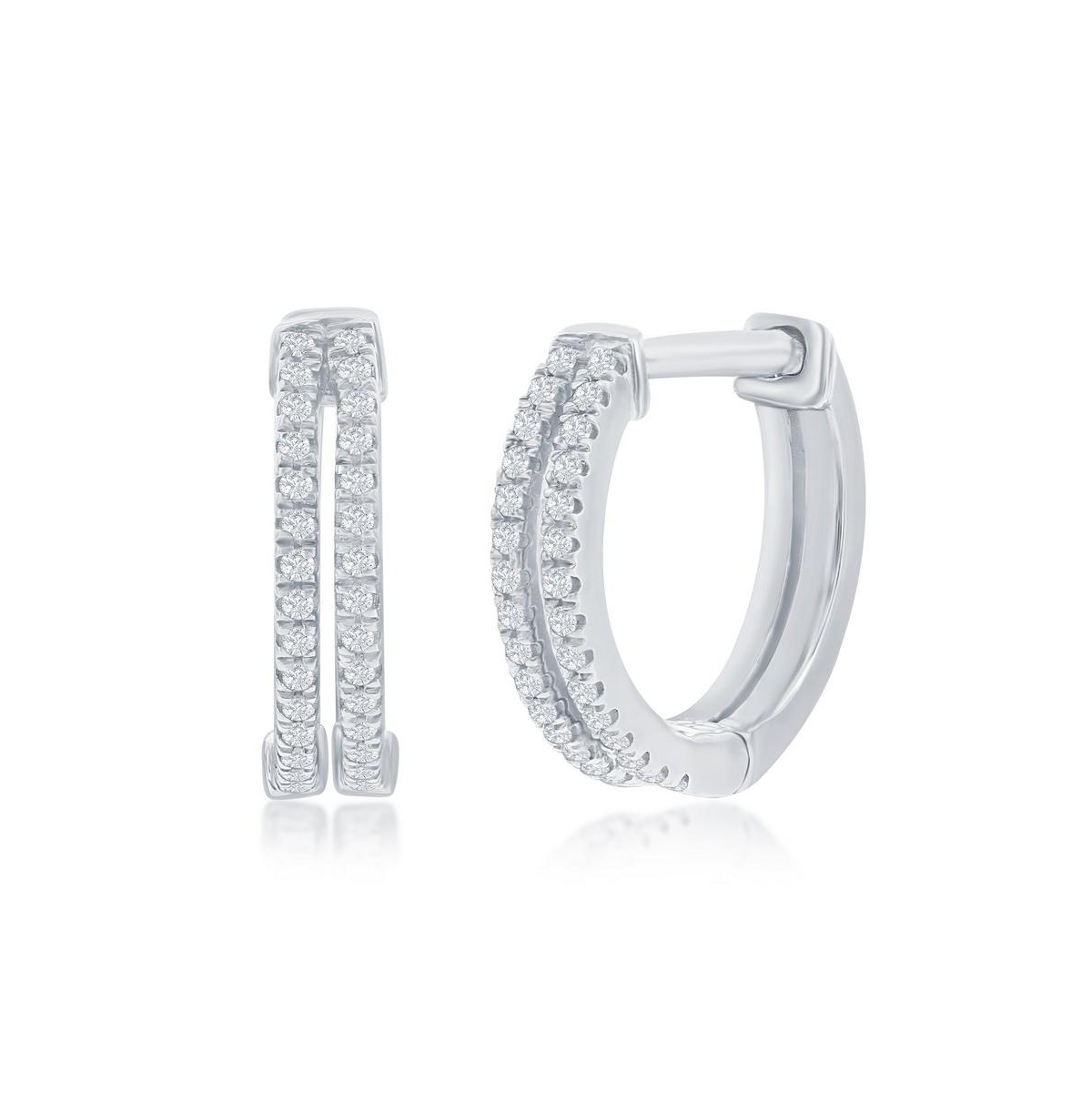 Simona 13mm Double Row Huggie, (0.25 Ct. T.w.) 60 Stones In Sterling Silver