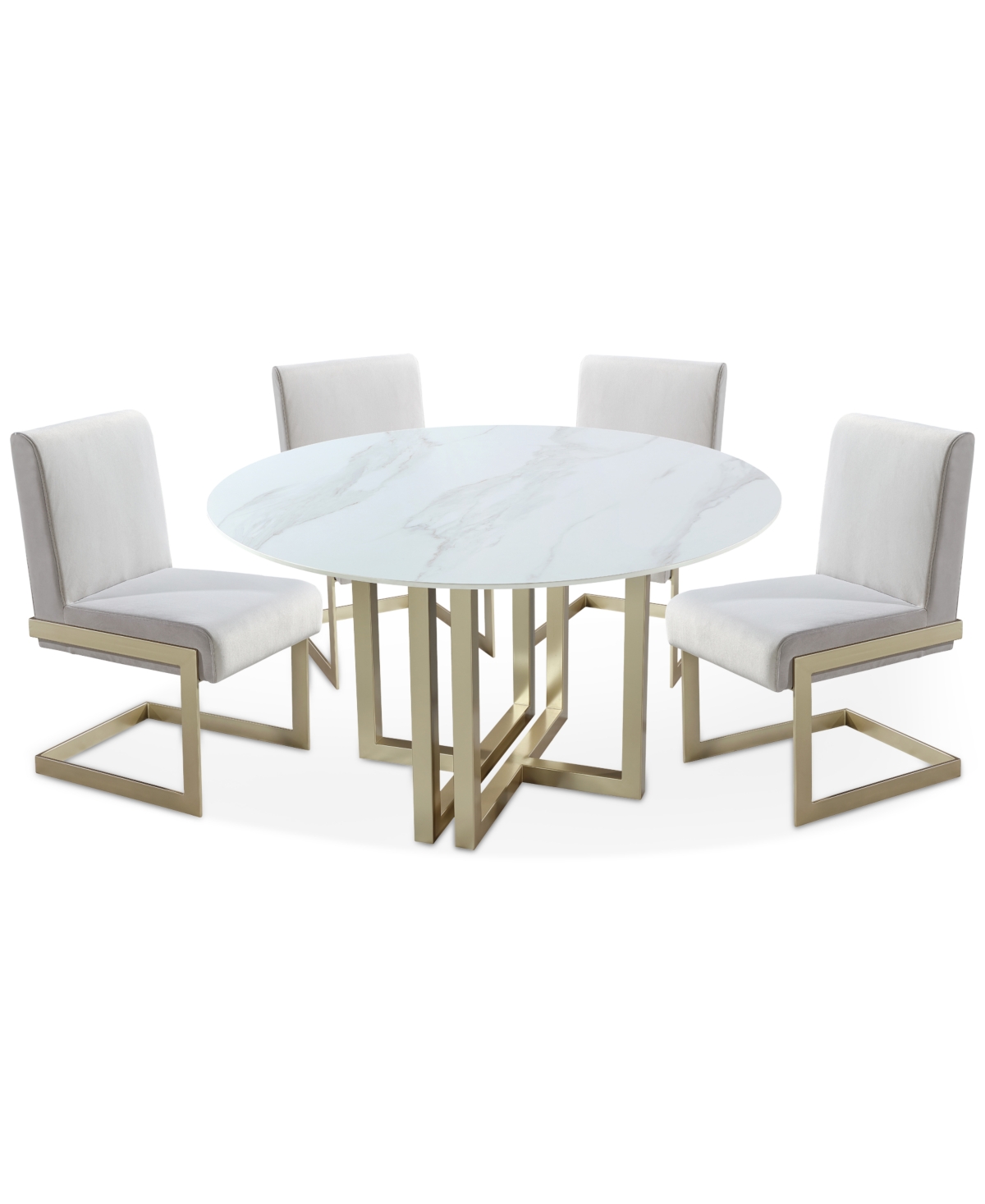 Macy's Emila 5 Pc. Dining Set (round Table & 4 Chairs), Created For  In White Sintered Stone With Champagne Base