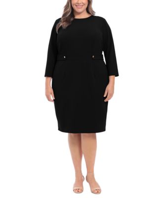 Plus Size 3/4-Sleeve Tab-Waist Sheath Dress