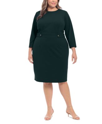 Plus Size 3/4-Sleeve Tab-Waist Sheath Dress