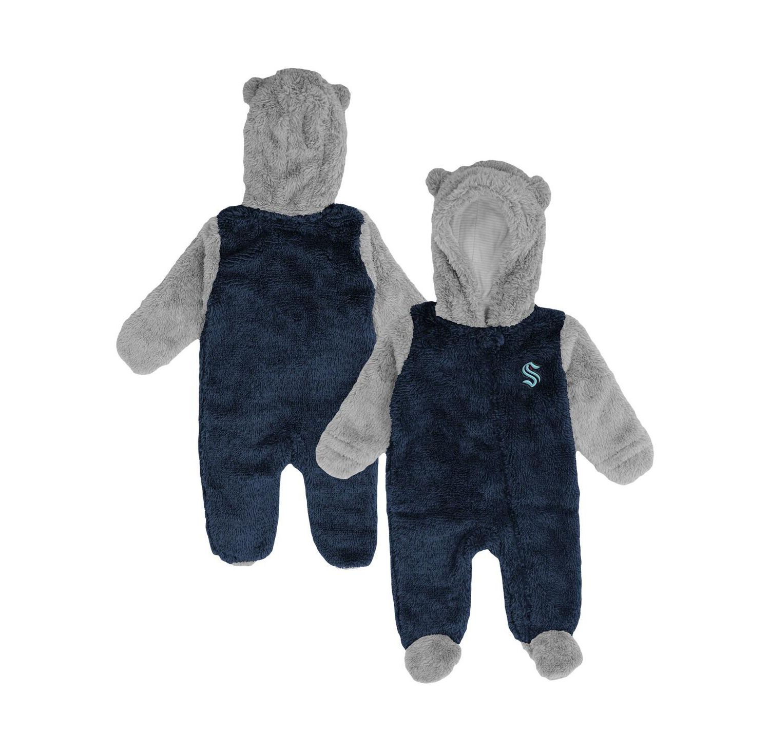 Newborn and Infant Boys and Girls Navy Seattle Kraken Game Nap Teddy Fleece Bunting Full-Zip Sleeper