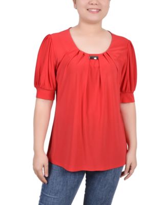 Women's Short Balloon Sleeve Top with Hardware