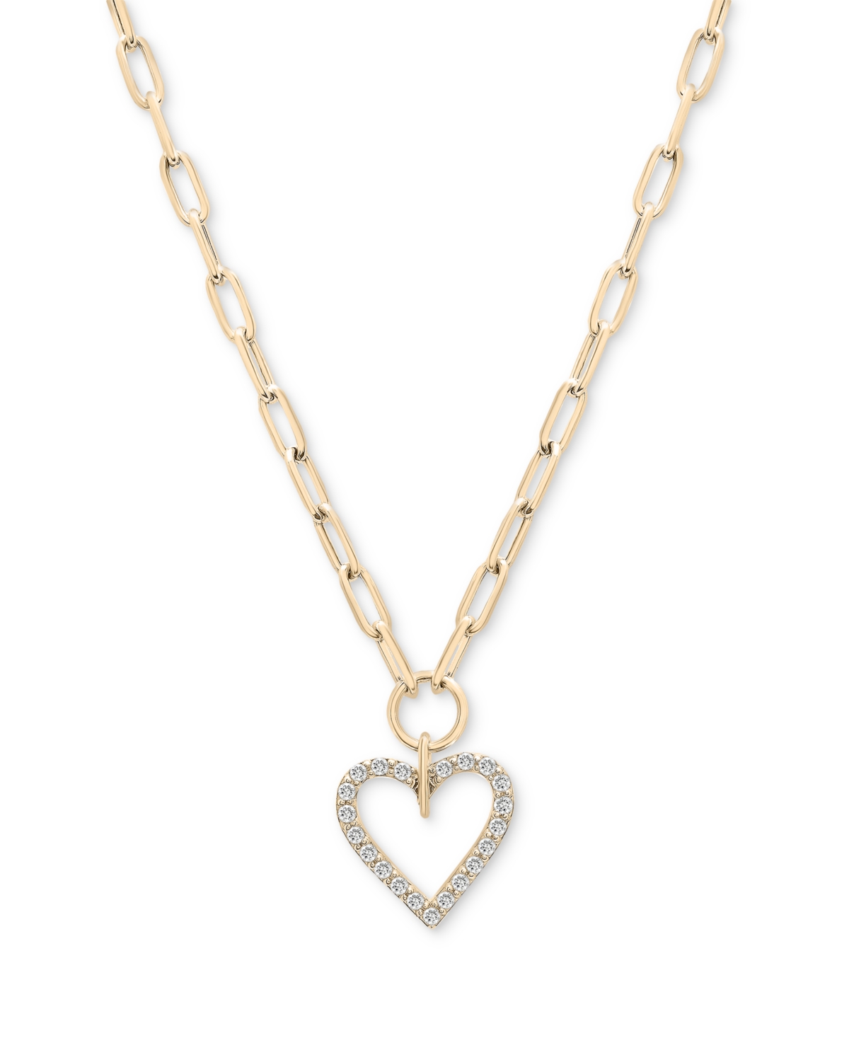 Diamond Heart Paperclip Link 17" Pendant Necklace (1/2 ct. t.w.) in 14k Gold, Created for Macy's - Yellow Gold