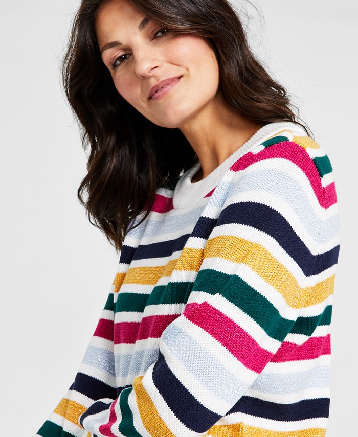 Style & Co Women's Rainbow Stripe Sweater with Shine, XS4X, Created