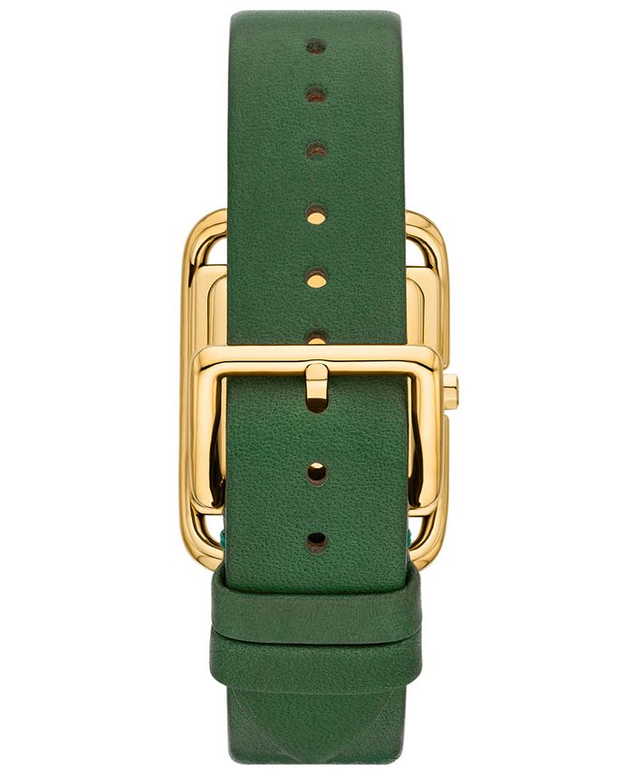 Tory Burch Women's The Miller Square Green Leather Strap Watch 24mm ...