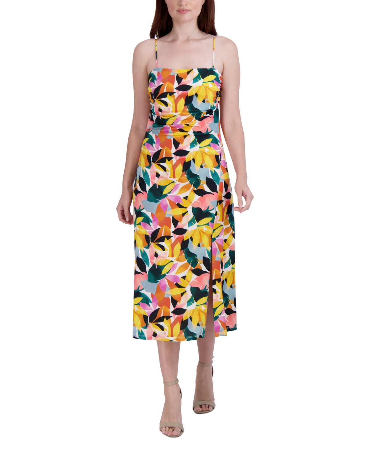Shop Bcbgeneration Women's Printed Open-back Shirred Midi Dress In Shady Palms