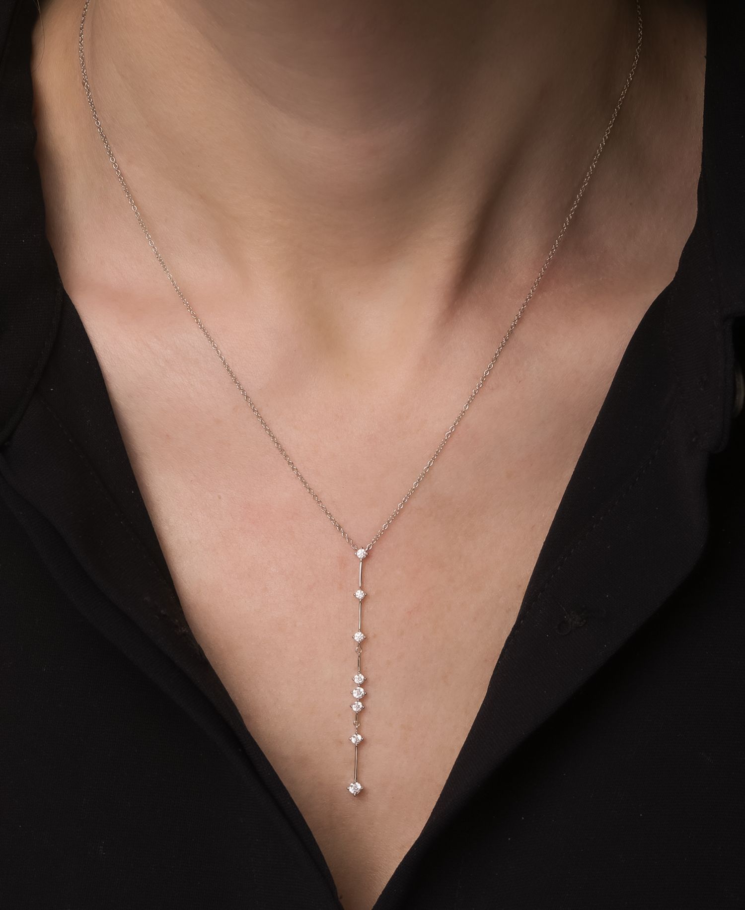 Diamond Vertical Line Lariat Necklace (1/3 ct. t.w.) in 10k White Gold, 17" + 1" extender