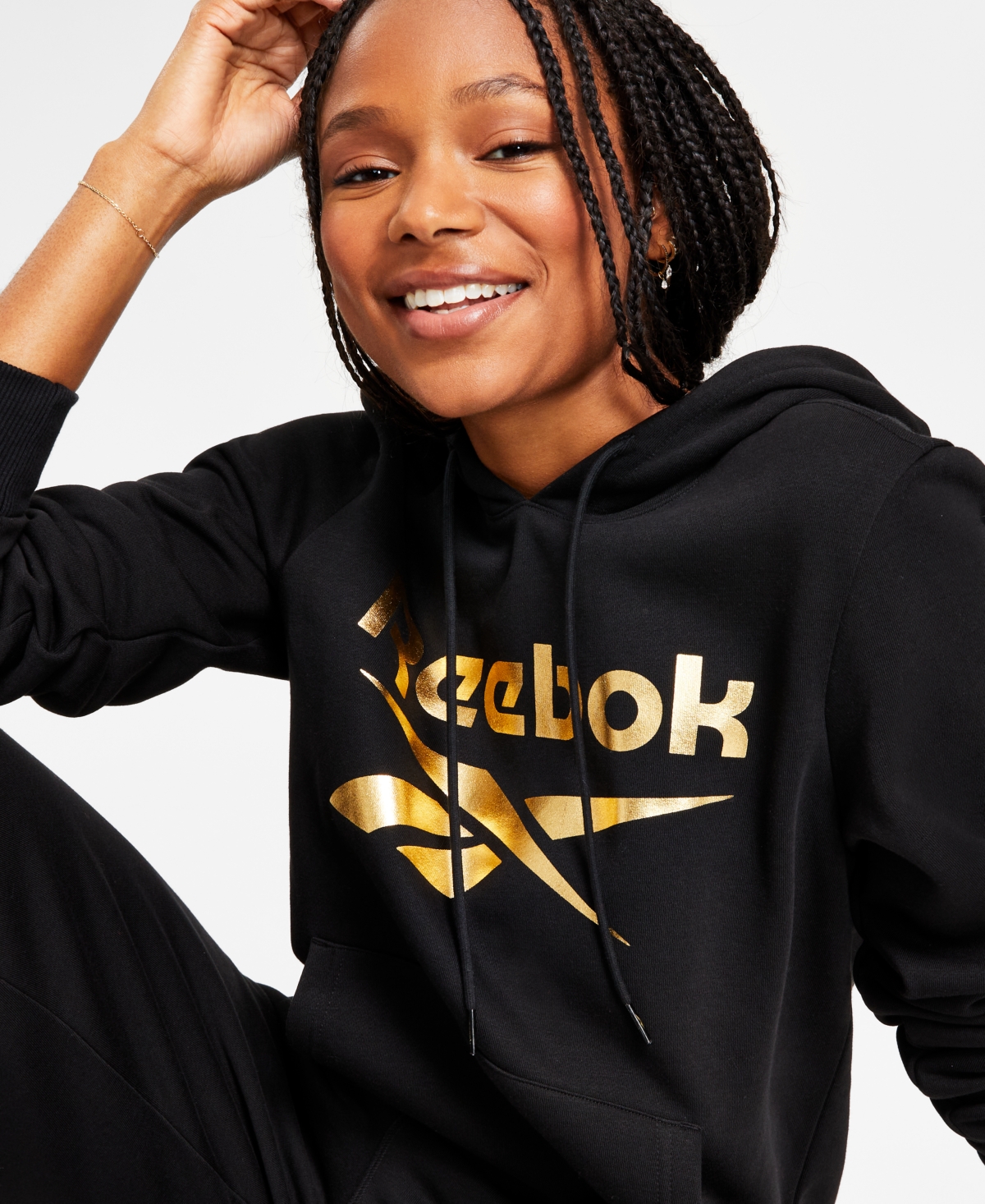 Reebok Women's Metallic Foil Logo Pullover Fleece Hoodie, A Macy's Exclusive