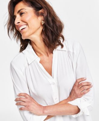 Women's Roll-Tab Button-Down Long Blouse, Created for Macy's