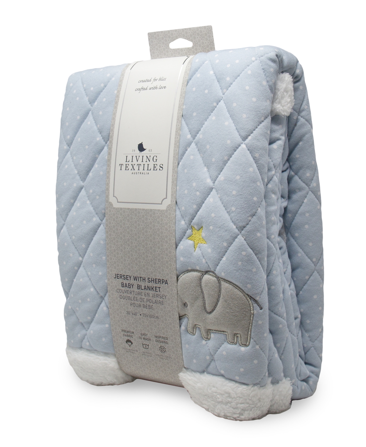 Living Textiles Baby Boys Elephant Jersey Sherpa Blanket