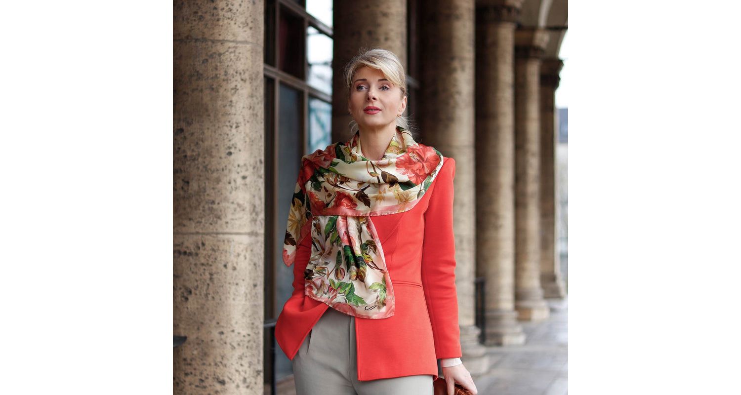Rosa - Long Satin Silk Scarf for Women - Peach