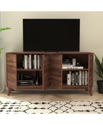 Beverly Mid-Century Modern Wooden Buffet with Soft-Close Doors, Shelving and Sleek Tapered Legs with Floor Glides