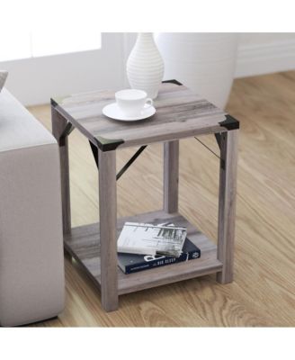 Green River Modern Farmhouse Engineered Wood End Table And Powder Coated Steel Accents