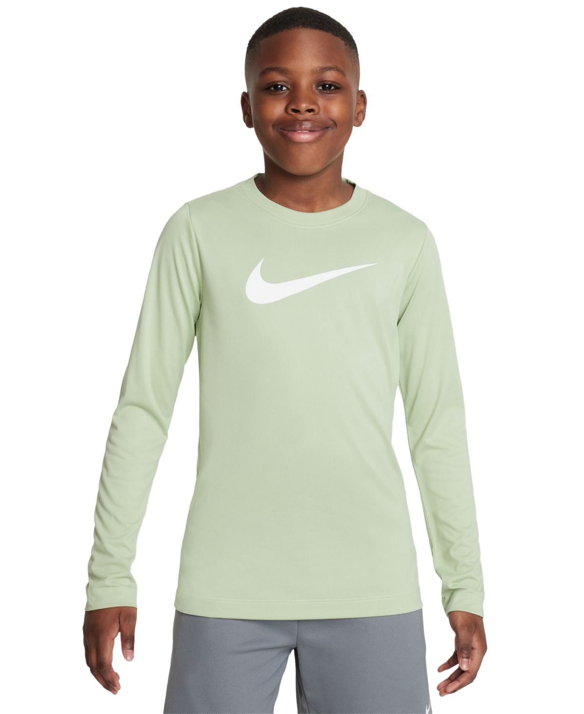 Nike Big Kids Dri-fit Legend Logo-print Long-sleeve Training T-shirt In Honeydew