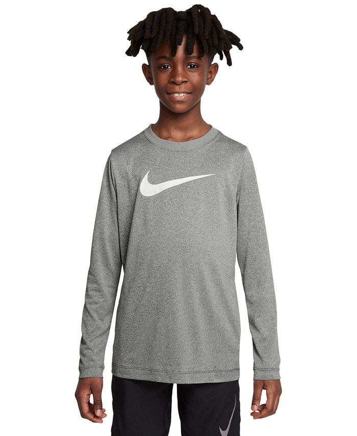 Nike Big Kids Dri-FIT Legend Logo-Print Long-Sleeve Training T-Shirt ...