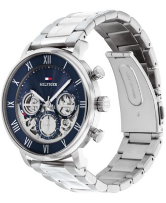 Men's Multifunction Silver-Tone Stainless Steel Bracelet Watch 44mm