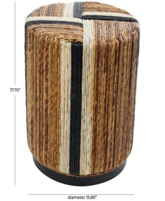 18" Banana Leaf Handmade Linear Wrapped with Cream and Black Stripes Accent Table