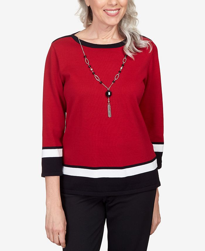 Alfred Dunner Petite Classics Border Stripe Necklace Sweater - Macy's