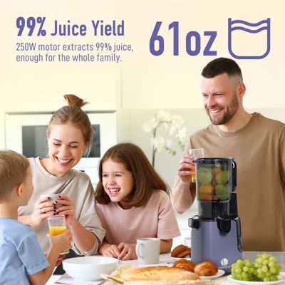 Cold Press Juicer, Masticating Juicer with 5.1 Inch Large Feed Chute, 250W Power High Juice Yield for Batch Juicing