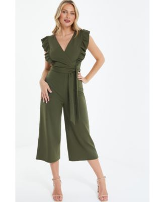 Quiz Women s Frill Detail Culotte Jumpsuit Khaki