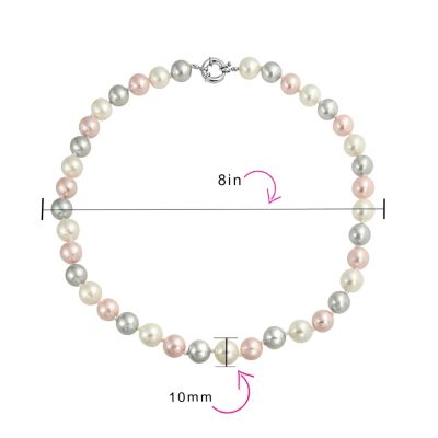 Classic Smooth 10MM Pale Pink White Grey Tri Multi Color Hand Knotted Simulated Pearl Strand Necklace 18 Inches