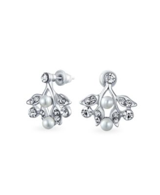 Large Fashion Leaves Leaf Motif Simulated White Pearl Cubic Zirconia Pave CZ Leaf Bib Statement Necklace Jewelry Set