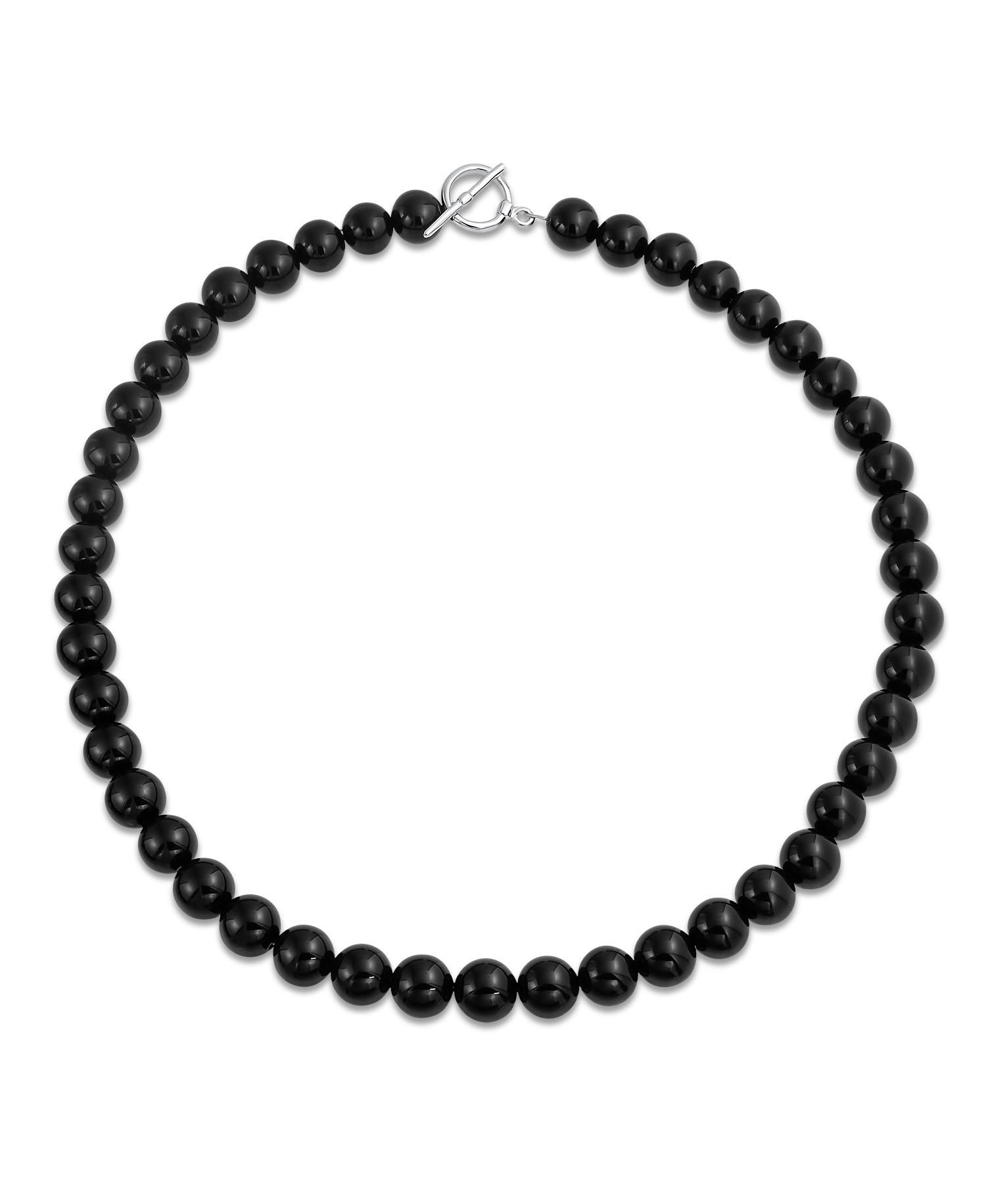 Black Onyx Semi-Precious Ball Bead Strand Necklace Beaded Toggle Clasp 19"