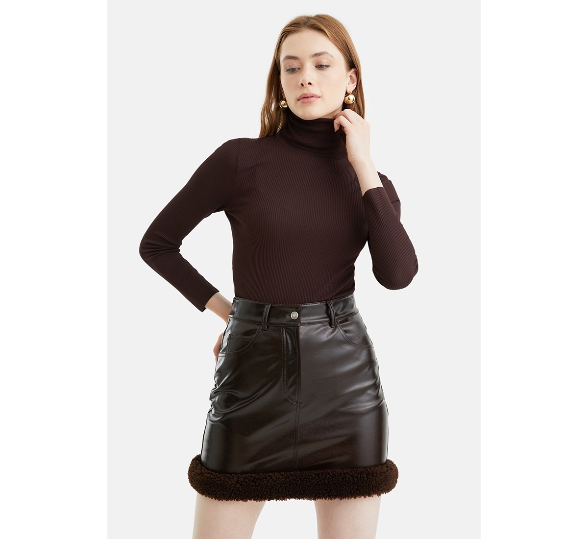Nocturne Women s Mini Pleather Skirt Dark brown Smart Closet