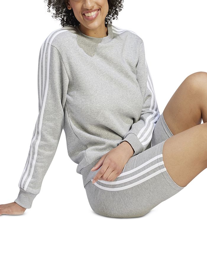 Size ... XL...adidas Women's 3-Stripe Cotton Fleece Crewneck Sweatshirt - Gray - XL