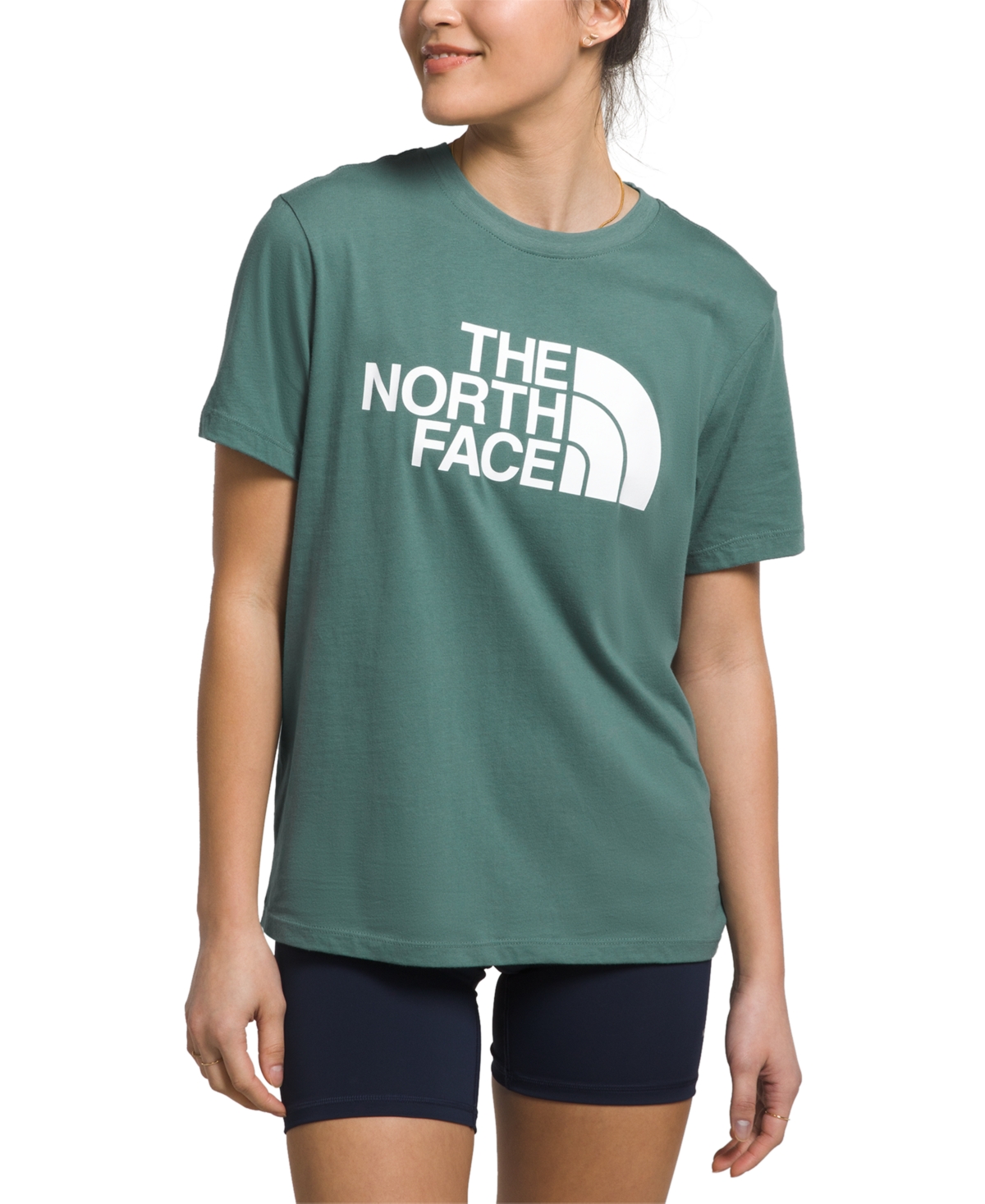 The North Face Women's Half-dome Logo Tee In Dark Sage,tnf White