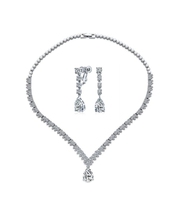 Bling Jewelry Art Deco Leaf Teardrop CZ Choker Necklace and Earrings