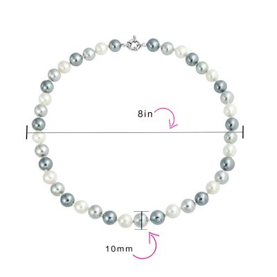 Classic Smooth 10MM Black White Grey Tri Multi Color Hand Knotted Simulated Pearl Strand Necklace 18 Inches
