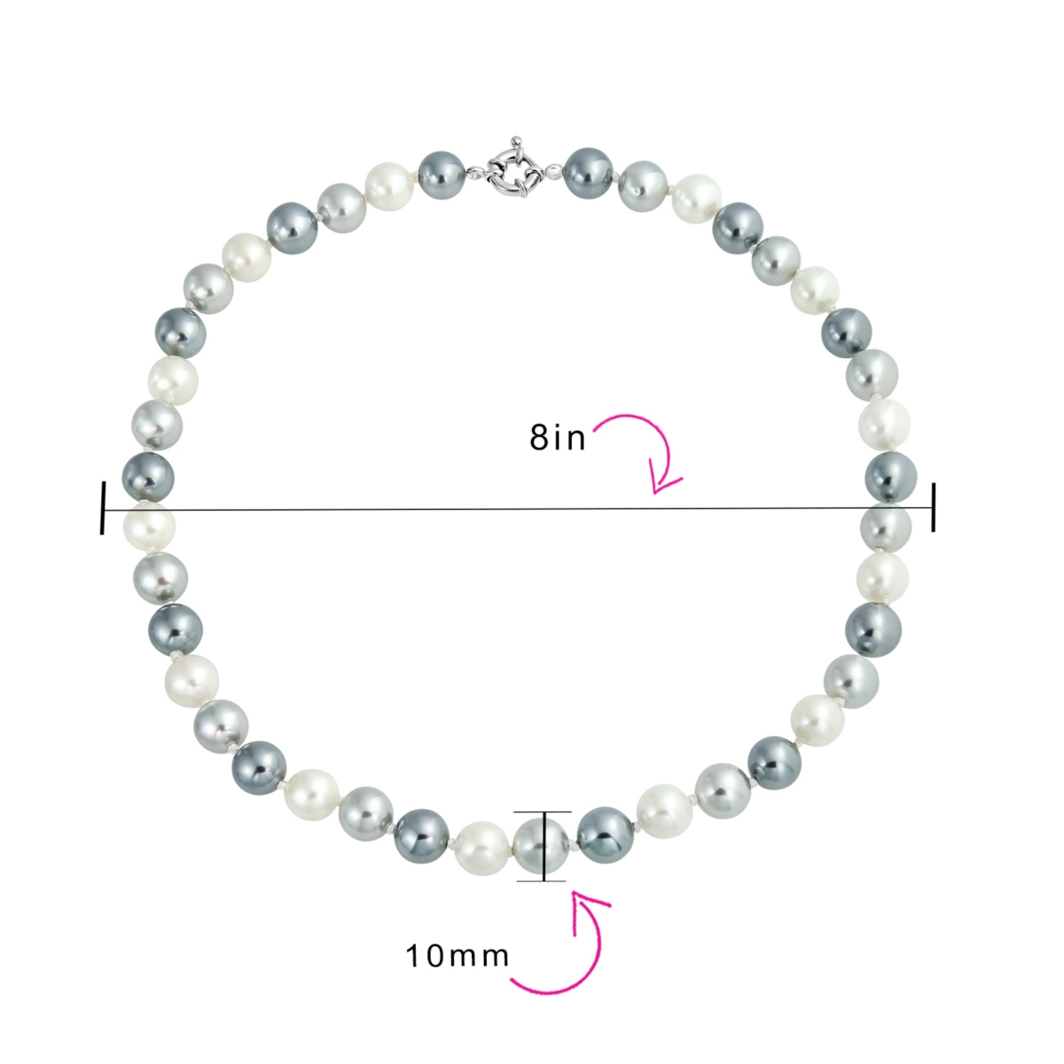 Bling Jewelry Classic Smooth 10MMWhite Grey Tri Multi Color Hand Knotted Simulated Pearl Strand Necklace For Women 18 Inches - Black