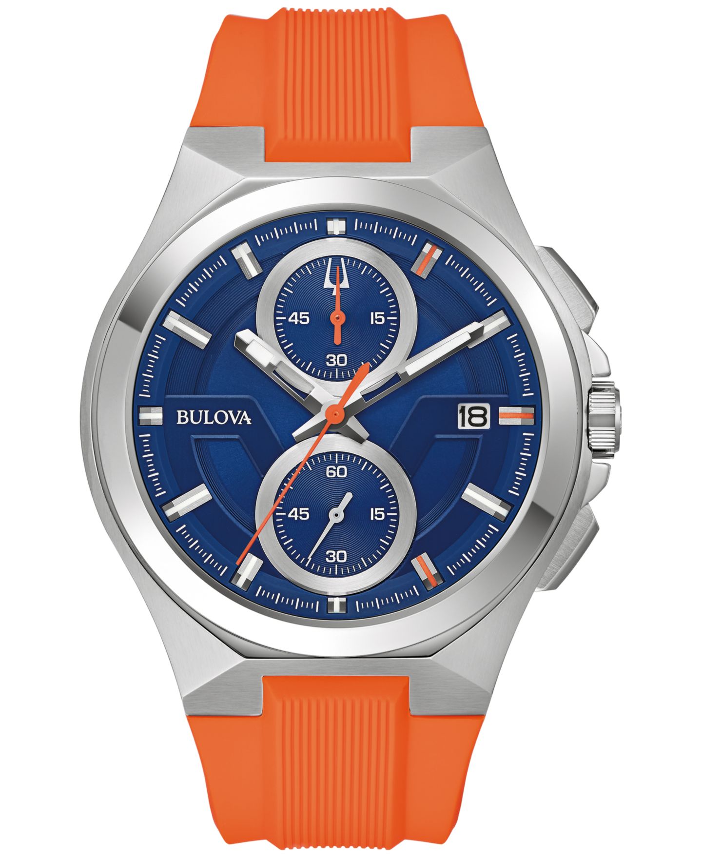 Мужские часы Bulova Marc Anthony Maquina, хронограф, оранжевый силиконовый ремешок, 46 мм — фото 1