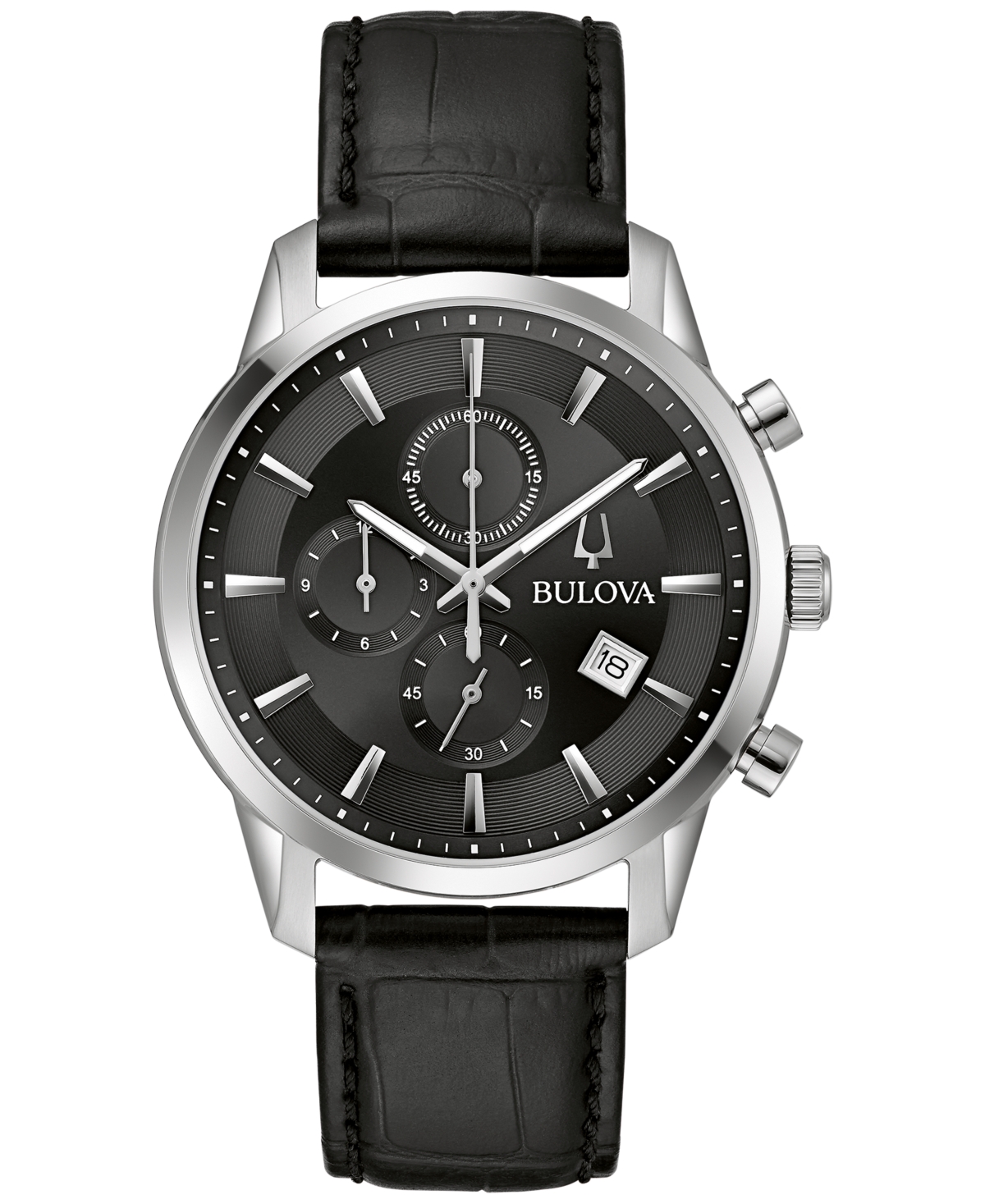 Men's Chronograph Classic Sutton Black Leather Strap Watch 41mm - Black