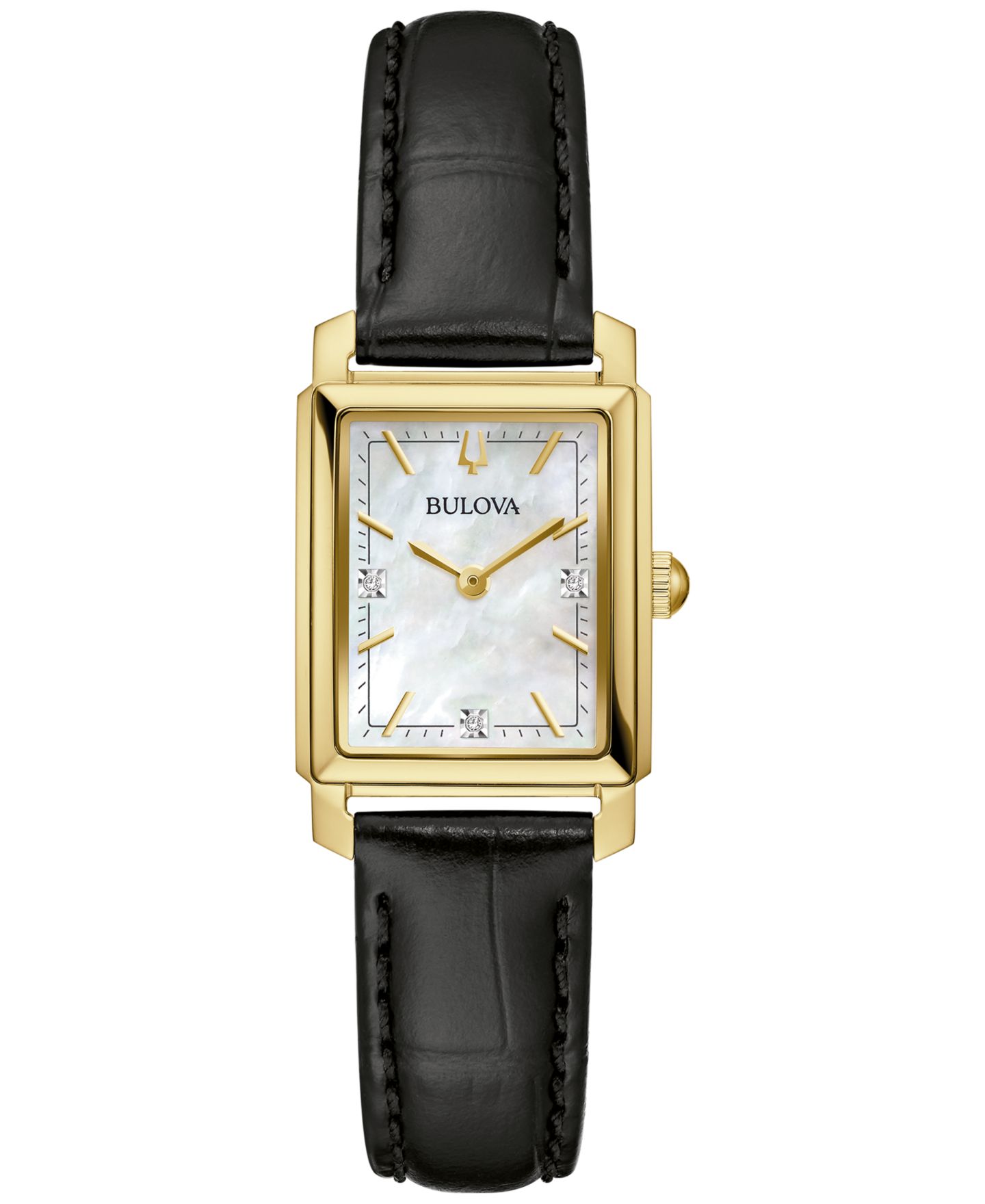 Женские часы Bulova Classic Sutton Diamond Accent Black Leather Strap Watch 21mm — фото 1