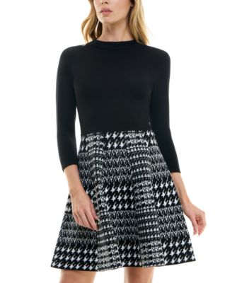 BCX - Juniors' Houndstooth-Skirt Long-Sleeve Sweater Dress