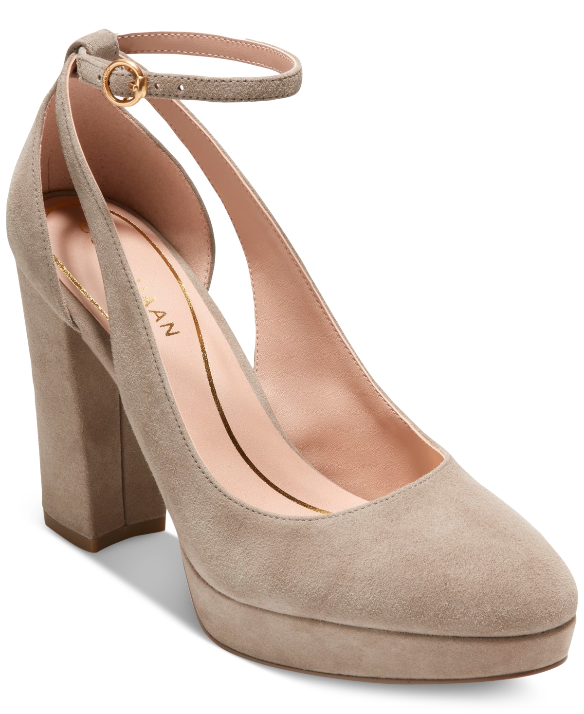 Cole Haan Women s Remi Ankle Strap Platform Pumps Irish Coffee Suede Smart Closet