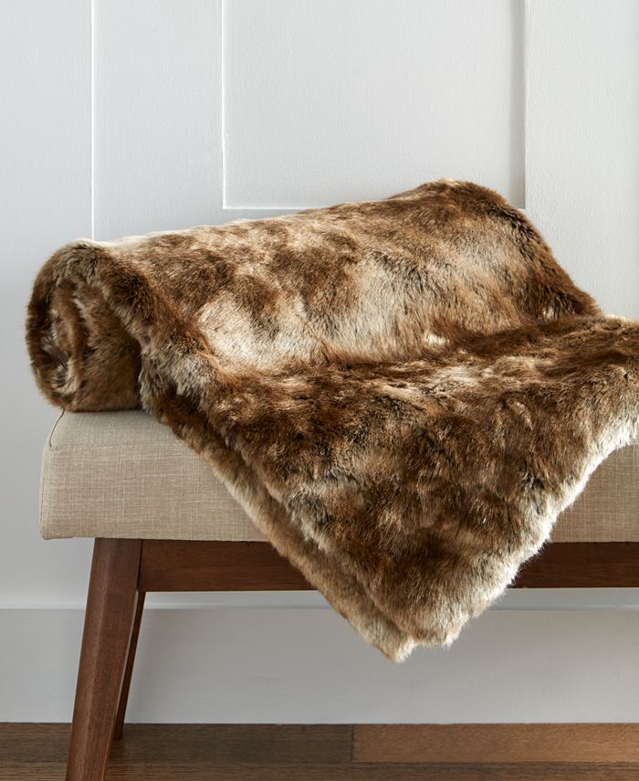 Hotel Collection Chinchilla Oversized Faux Fur Throw 58