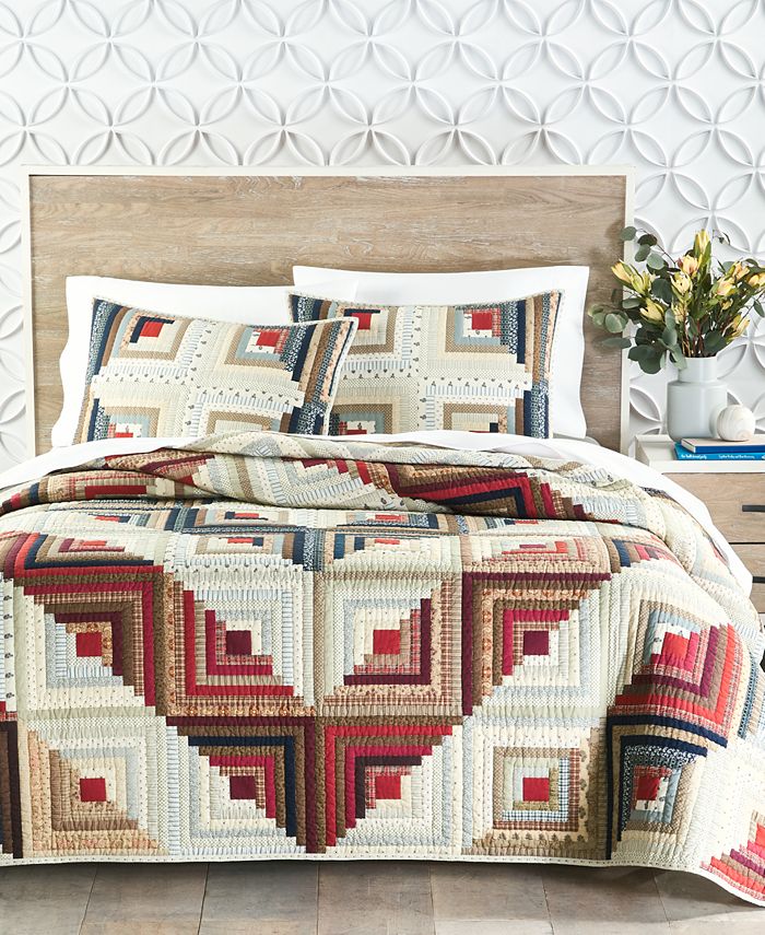 Charter Club Log Cabin Artisan Cotton Quilt, Full/Queen, Created for Macy's  - Macy's