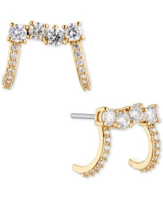 AJOA - Gold-Tone Cubic Zirconia Cluster J Hoop Earrings