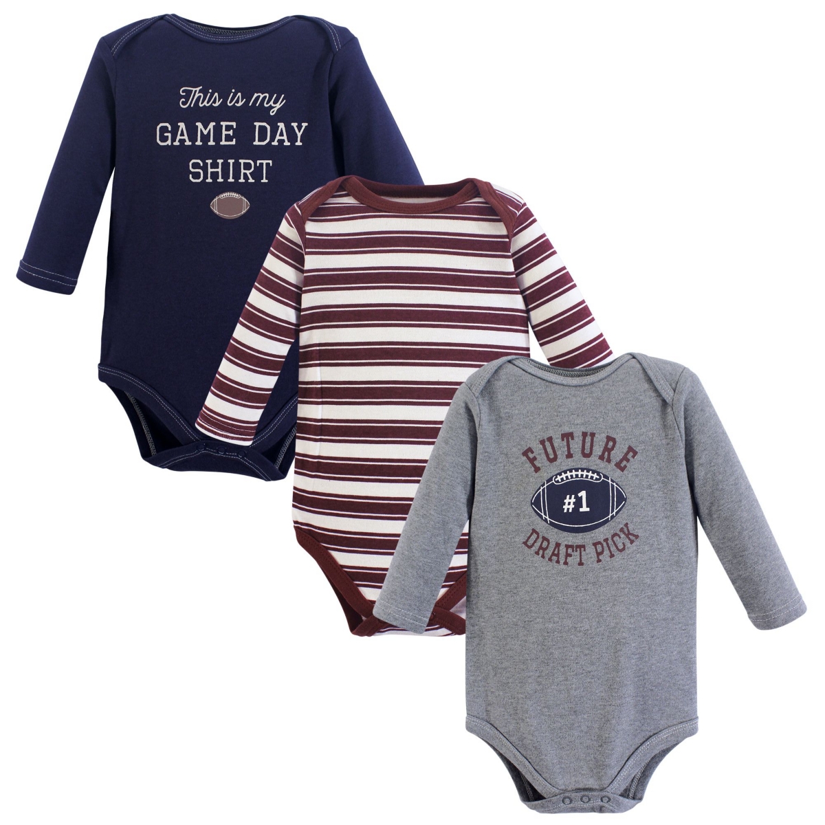 Hudson Baby Baby Boys Cotton Long-Sleeve Bodysuits, Brown Bear 3-Pack - Football