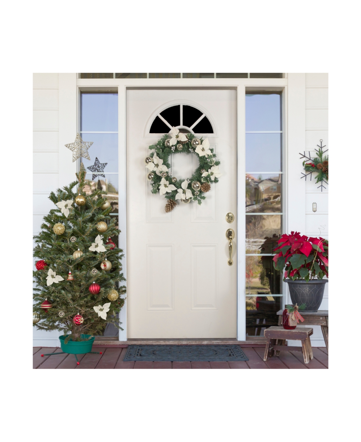 Decorated Cream Colored Poinsettia and Berry Artificial Christmas Wreath Unlit