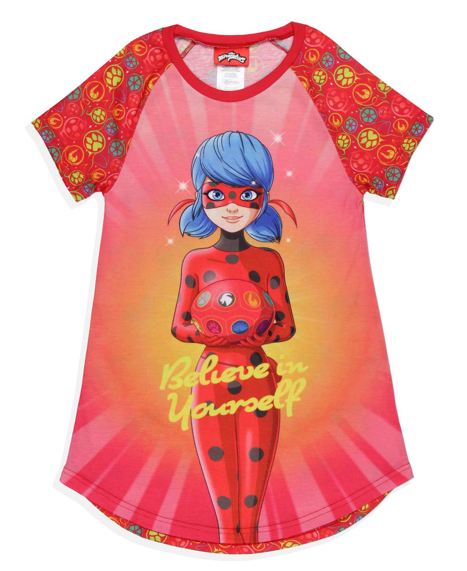Miraculous: Tales of Ladybug and Cat Noir Girls' Nightgown Kids Short-Sleeve Raglan Pajama