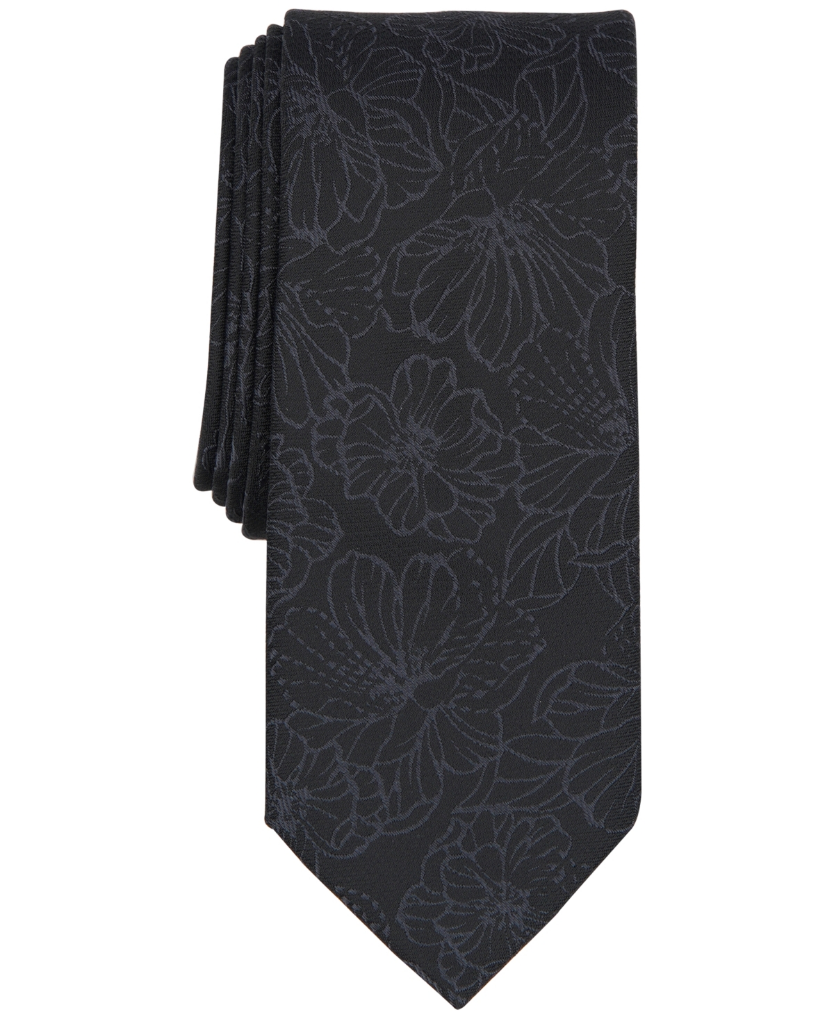 Bar Iii Men's Dermott Floral Tie, Created For Macy's In Black