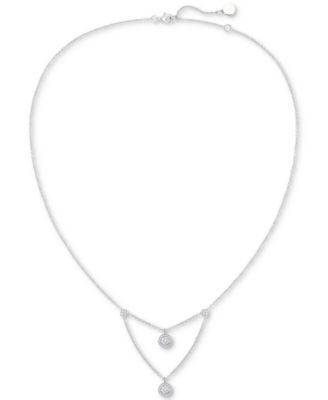 Diamond Halo Cluster Layered Pendant Necklace (1/4 ct. t.w.) in Sterling Silver, 16" + 2" extender