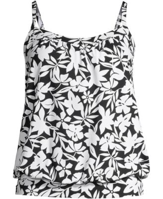 Women's Petite Blouson Tummy Hiding Tankini Swimsuit Top Adjustable Straps